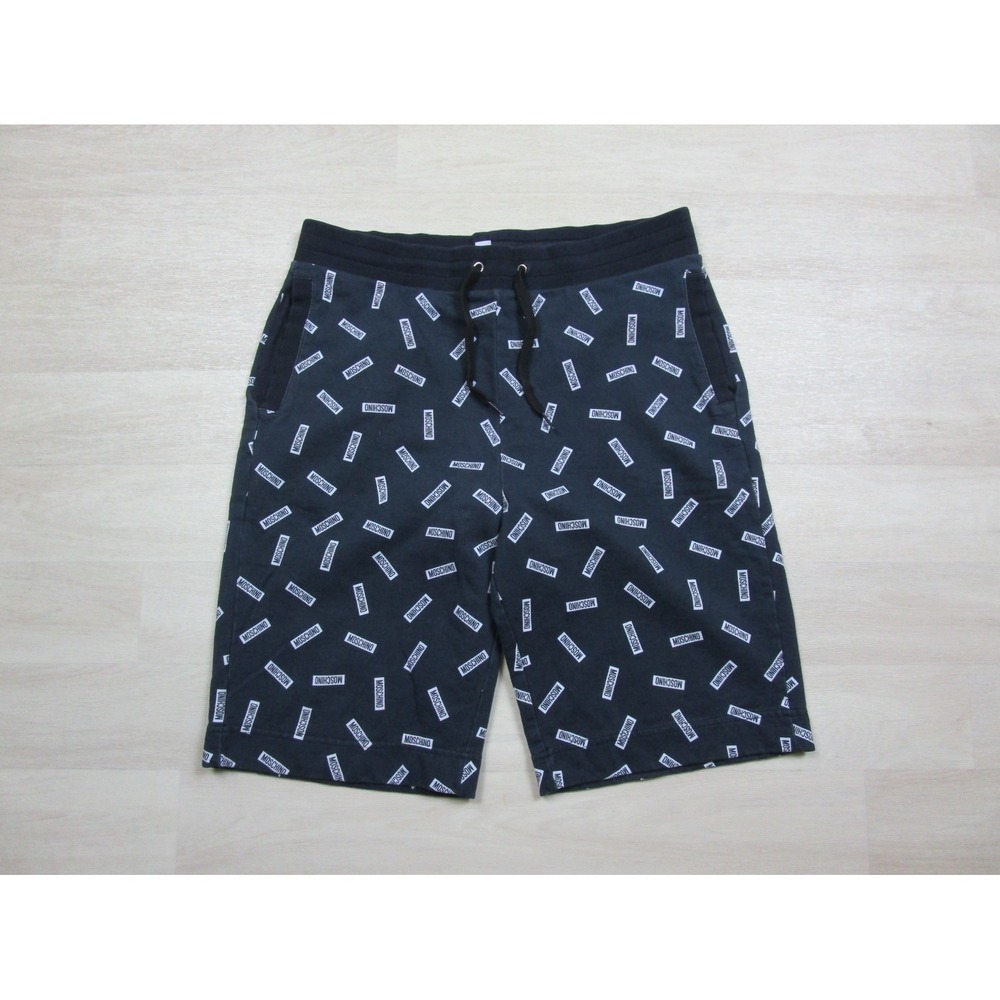 Moschino Men's All Over Print Sweat Shorts Black Spell Out Size (M) Designer
